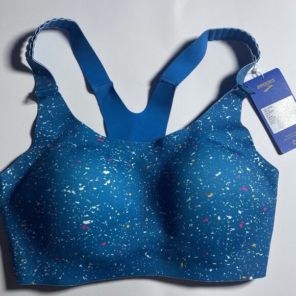 Brooks 32D Dare Racerback Run 2.0 Sports Bra Lagoon Speckle Print Sweat Wicking - Picture 6 of 10